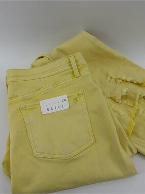 Saige Denim Jeans Yellow Tummy Control Distressed Hem Stretch Size 2XL NWT